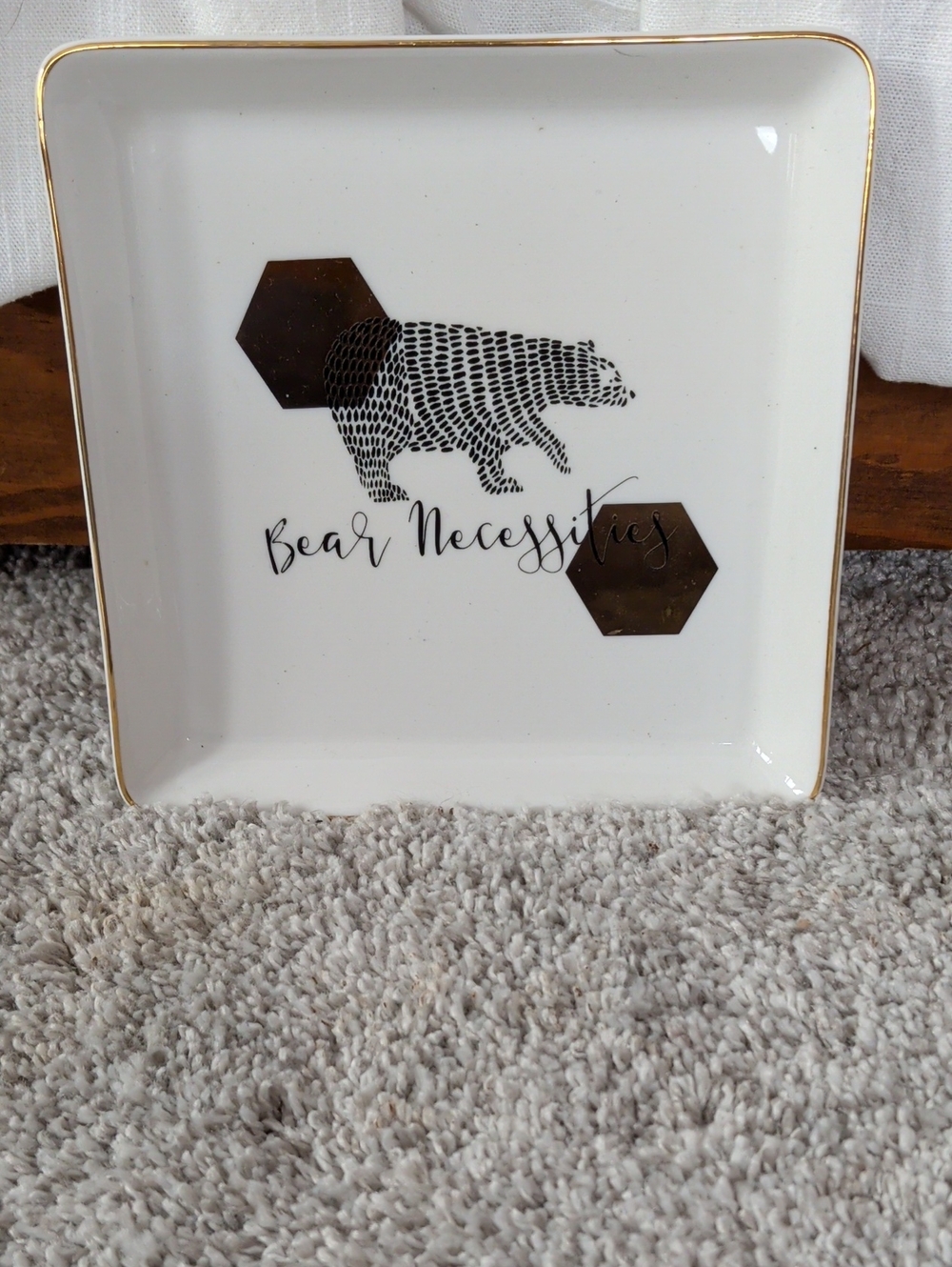 Bear Necessities Decorative Trinket Dish - White with Gold Accents